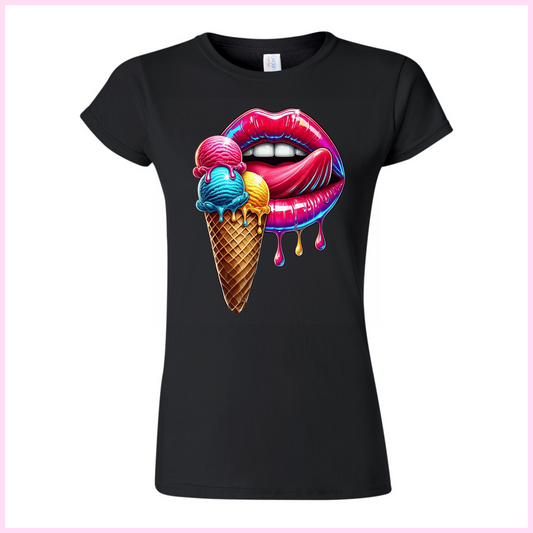 T-Shirt Pour Femmes - Lips Rainbow Ice Cream